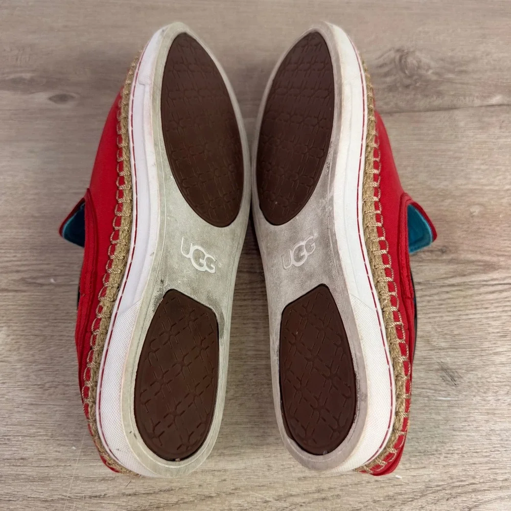 UGG Tioga Espadrille Slip On Leather Whipstitch Red Womens 9